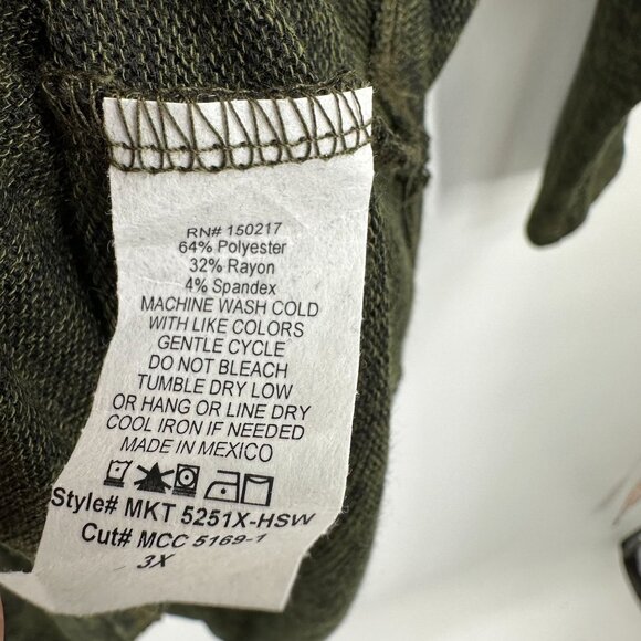 Obsession Women's Plus Size 3X V-Neck Green Sweater Tunic Dolman 3/4 Sleeve Top - Picture 5 of 5